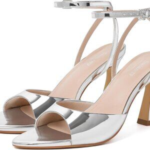 Women's Pointed Open Toe Strappy Chunky Block Heels Wedding Party Shoes